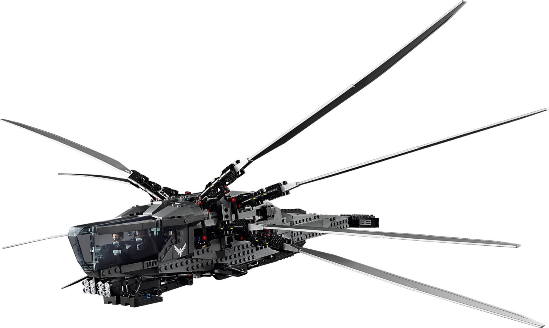 LEGO Dune Atreides Royal Ornithopter 10327 displayed with all eight wings extended