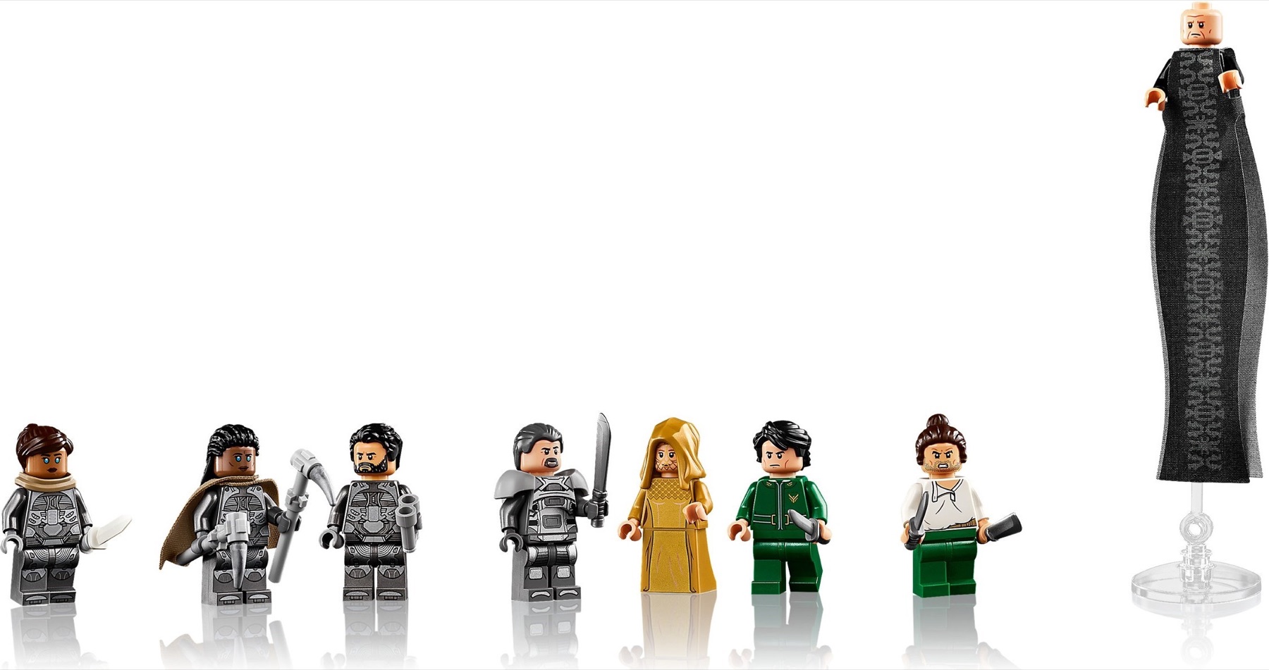Eight LEGO Dune minifigures included with Atreides Royal Ornithopter 10327
