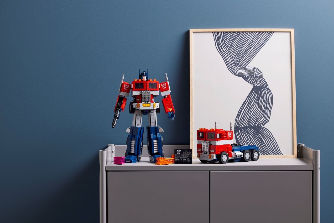 LEGO Optimus Prime displayed in both robot and truck modes