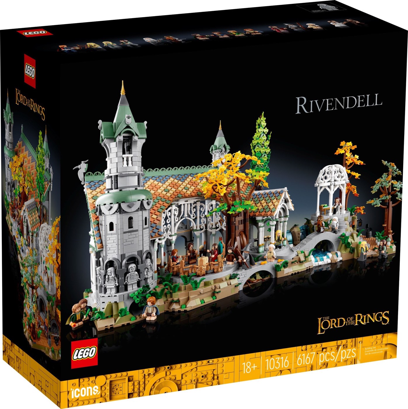 LEGO Rivendell 10316 retail box showing the assembled model and 6167 piece count