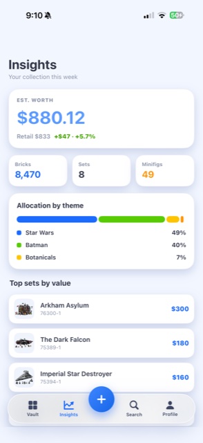 Stud Vault insights screen