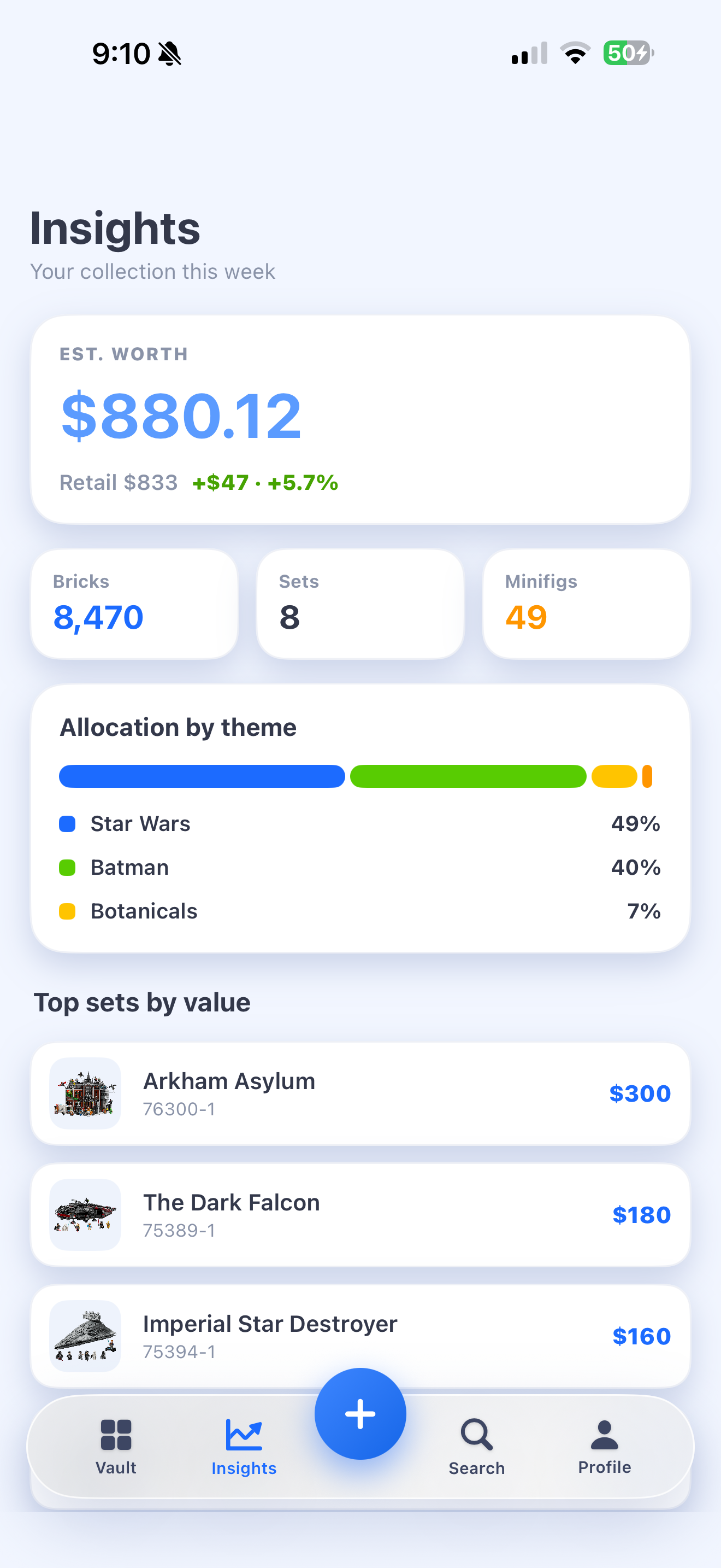 Stud Vault insights screen